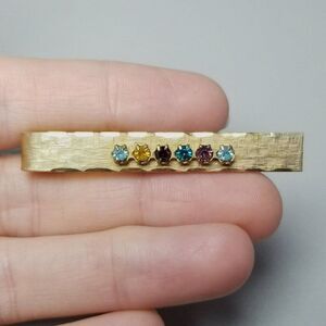 Vintage Colorful Rhinestone and 12k Yellow Gold Filled Tie Clip, Estate